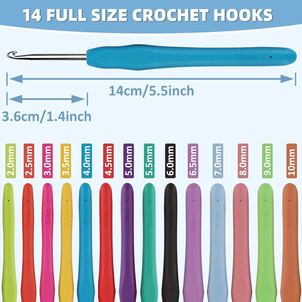 WISYOK Crochet Hooks Set - Ergonomic 14-Piece Kit for Arthritic Hands | 2mm-10mm Needles for Beginners