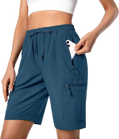 Hugut Women's Hiking Cargo Shorts - Quick Dry Athletic Shorts with Zipper Pockets | Water Resistant, Lightweight
