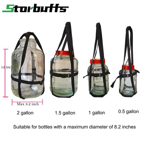 Storbuffs 0.5/1/1.5/2 Gallon Glass Jar Carboy Easy-Carry Straps, Glass Bottle Protector, Adjustable Strong for Easy, Safe, Secure Lifting Moving Carrying jug Bottle, Fit 0.5 to 2 Gal, No Carboys