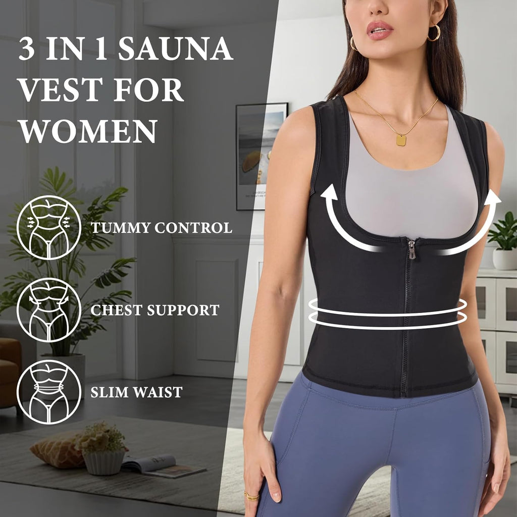 Skiennix Sauna Suit for Women - Weight Loss Sweat Vest with Zipper | Sleeveless Compression Tank Top