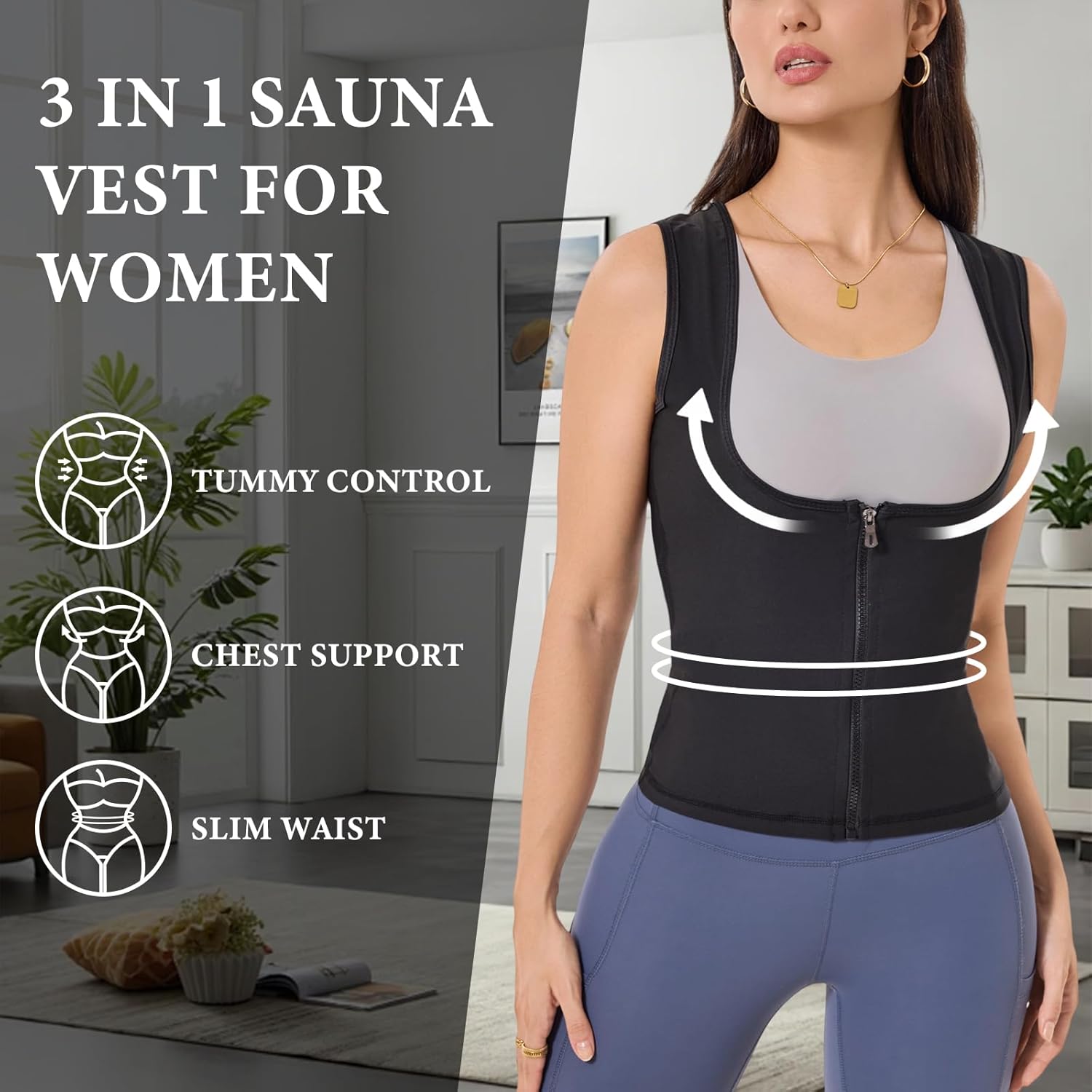 Skiennix Sauna Suit for Women - Weight Loss Sweat Vest with Zipper | Sleeveless Compression Tank Top
