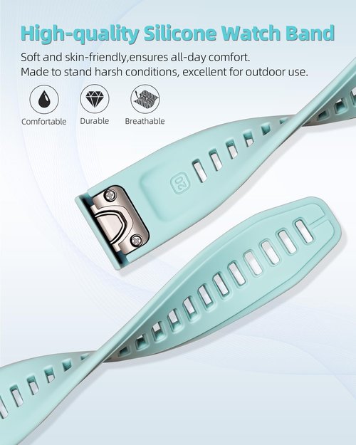 20mm Watch Band for Garmin fenix 5s 6s 7s, Quickfit 20 Bands Rose Gold Silicone WHITE and SEA FOAM Bundle