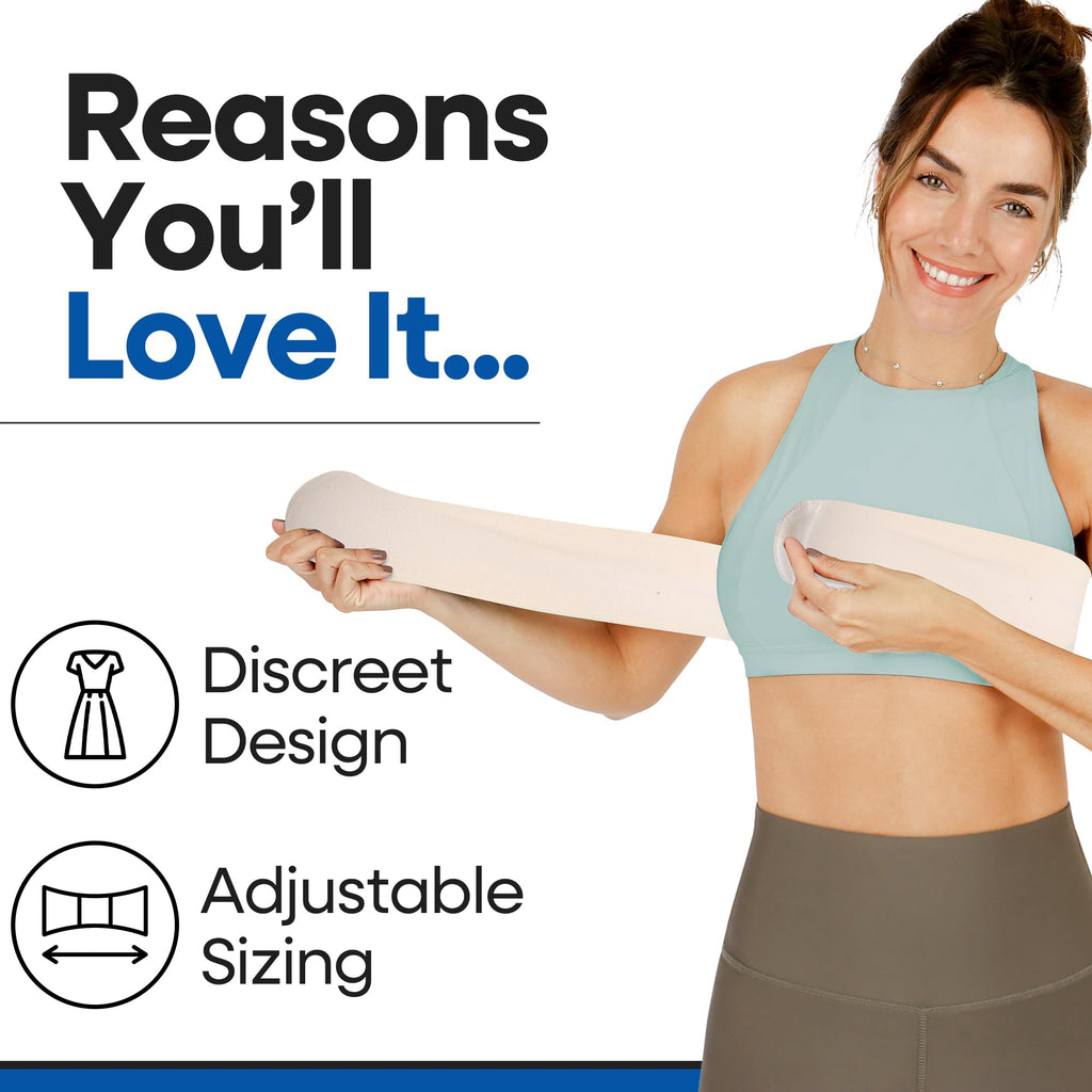 Post Op Breast Augmentation Band | Breast Implant Chest Brace For Women | Compression Wrap Post Surgery Bra Belt | No Bounce Stabilizer Strap | Sport Bra Alternative For Running Working Out One Size