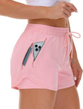 Mancreda Women's Running Shorts - Elastic Workout Shorts with 3 Zipper Pockets | Athletic Gym Yoga Wear