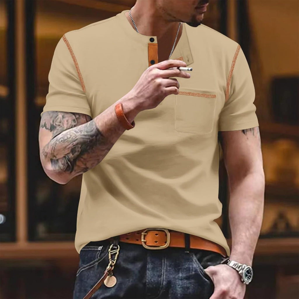 Skiennix Men's Lightweight Short Sleeve Henley Polo Shirt - 1/4 Button Down with Chest Pocket