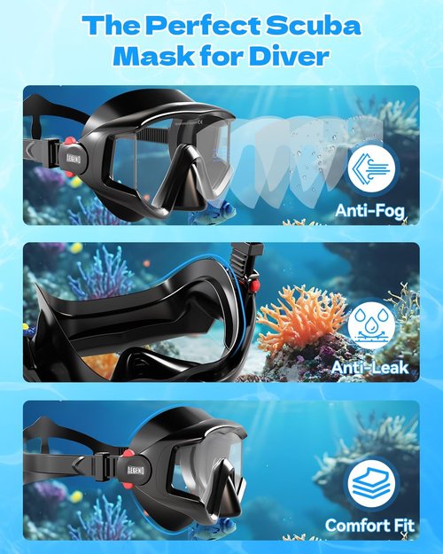 Aegend Snorkeling Gear Set - Anti-Fog Diving Mask with Dry Snorkel & Mesh Bag for Adults