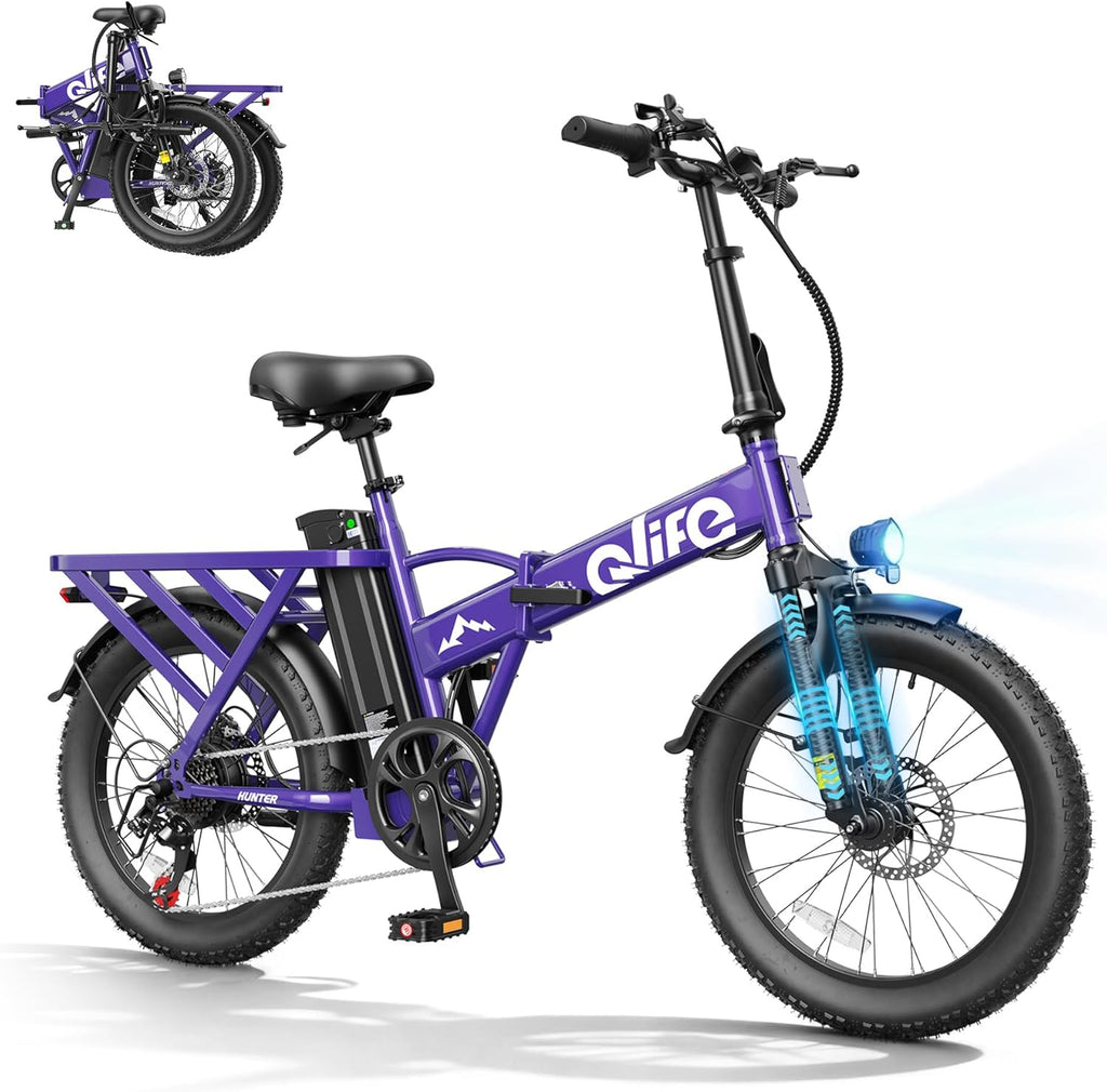 Qlife Hunter Foldable Electric Bike - 1200W Ebike with 48V Battery, 65-Mile Range & 20-Inch Fat Tires