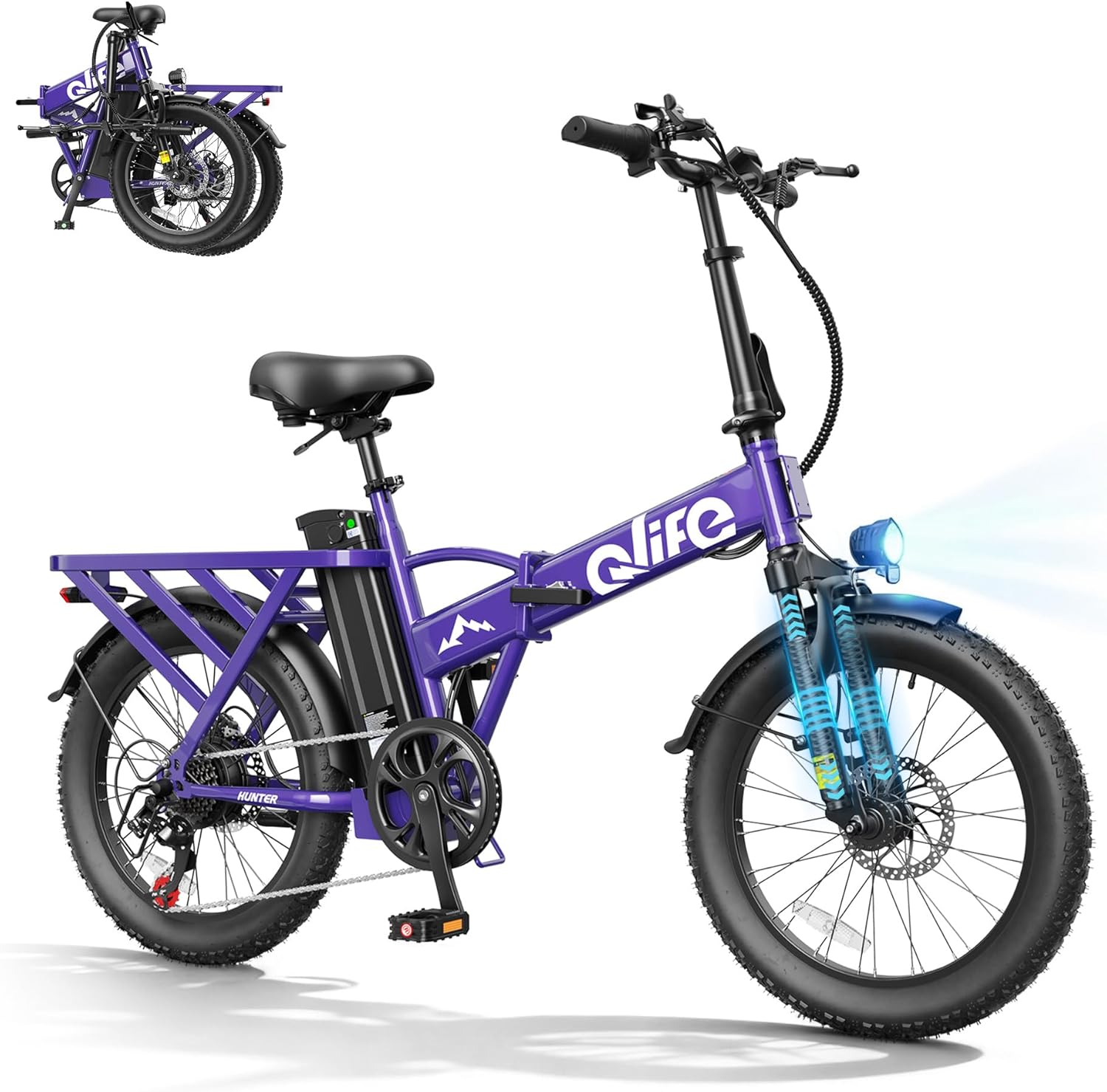 Qlife Hunter Foldable Electric Bike - 1200W Ebike with 48V Battery, 65-Mile Range & 20-Inch Fat Tires