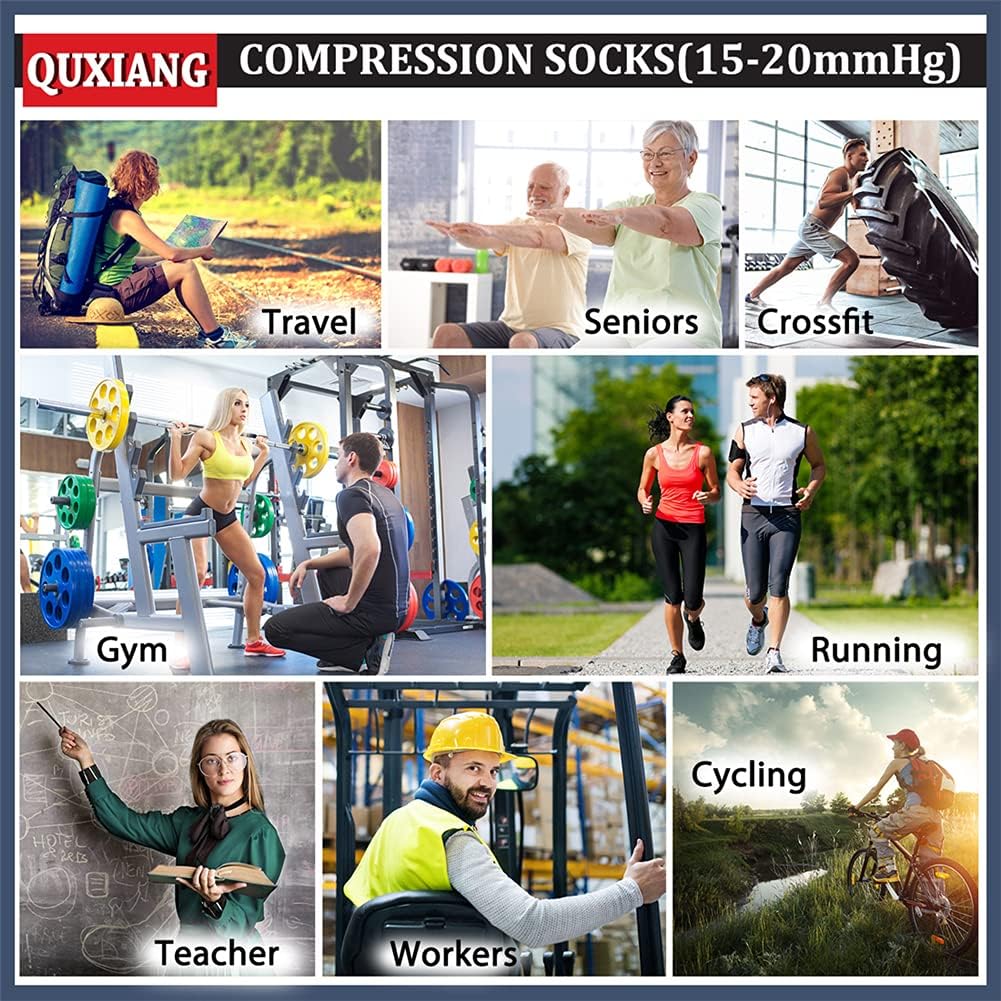 QUXIANG Copper Compression Socks - 8 Pairs for Enhanced Circulation | Ideal for Running & Cycling - 15-20 mmHg