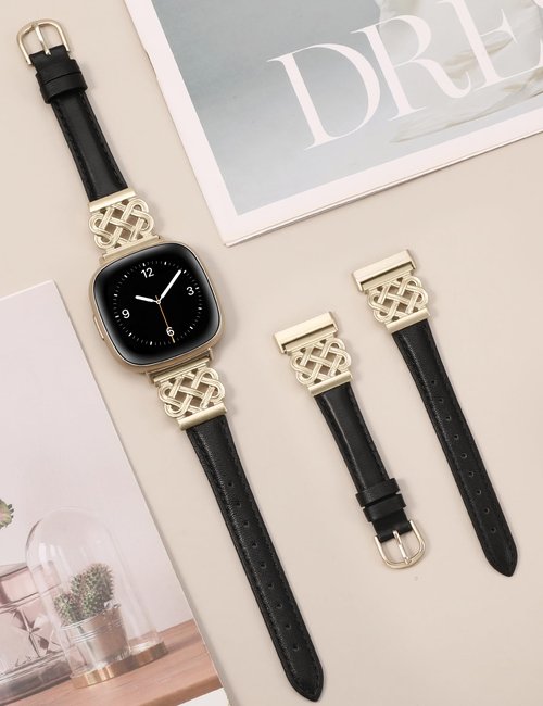 TOYOUTHS Celtic Knot Leather Band Compatible with Fitbit Versa 4/Versa 3/Fitbit Sense 2/Sense Band Women, Slim Dressy Thin Fashion Designer Premium Leather Strap for Versa 3 4 Sense 2 Smartwatch