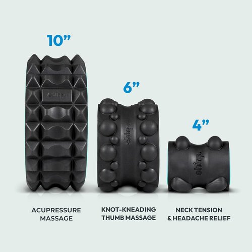 Chirp Wheel XR 3P Massage Roller Set - Acupressure & Knot-Kneading Relief | 10”, 6”, 4” Foam Rollers for Back & Neck Pain, 500lbs Capacity, Black