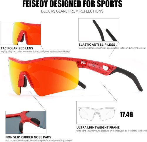 FEISEDY Kids Polarized Baseball Sunglasses - Durable TR90 Frame for Boys & Girls | Model B2454
