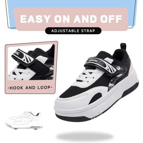 ANEFUN Summer Breathable Mesh 4-Wheel Kids Roller Skates Shoes for Boys Girls Stylish Durable Comfortable Sneaker Black