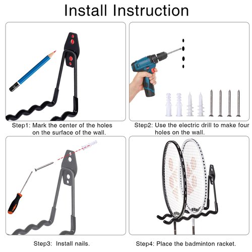 ZHMY Tennis Racket Storage Hanger,Tennis Racket Holder Rack Wall Hooks for Garage,Heavy Duty Hanger Metal Badminton Racket Holder Hooks for Cables, Ropes and Hoses,Extension Cord Holder,2 Packs(Black)