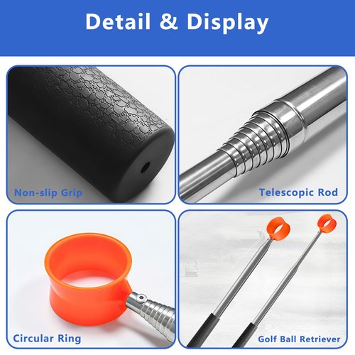 9Ft/12Ft/17Ft/20Ft Golf Ball Retriever Telescopic for Water with Non-Slip Rubber Grip, Professional Stainless, Light Weight Double Sided Golf Ball Picker Upper, Mens and Womens Golf Accessories Gifts