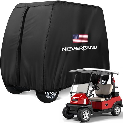 NEVERLAND Golf Cart Cover 4 Passenger - 420D Waterproof Golf Cart Covers Extended Roof Compatible with EZ GO Club Car Yamaha Golf Carts, Outdoor Dustproof 4 Seat Club Car Cover (Up to 112 Inch)