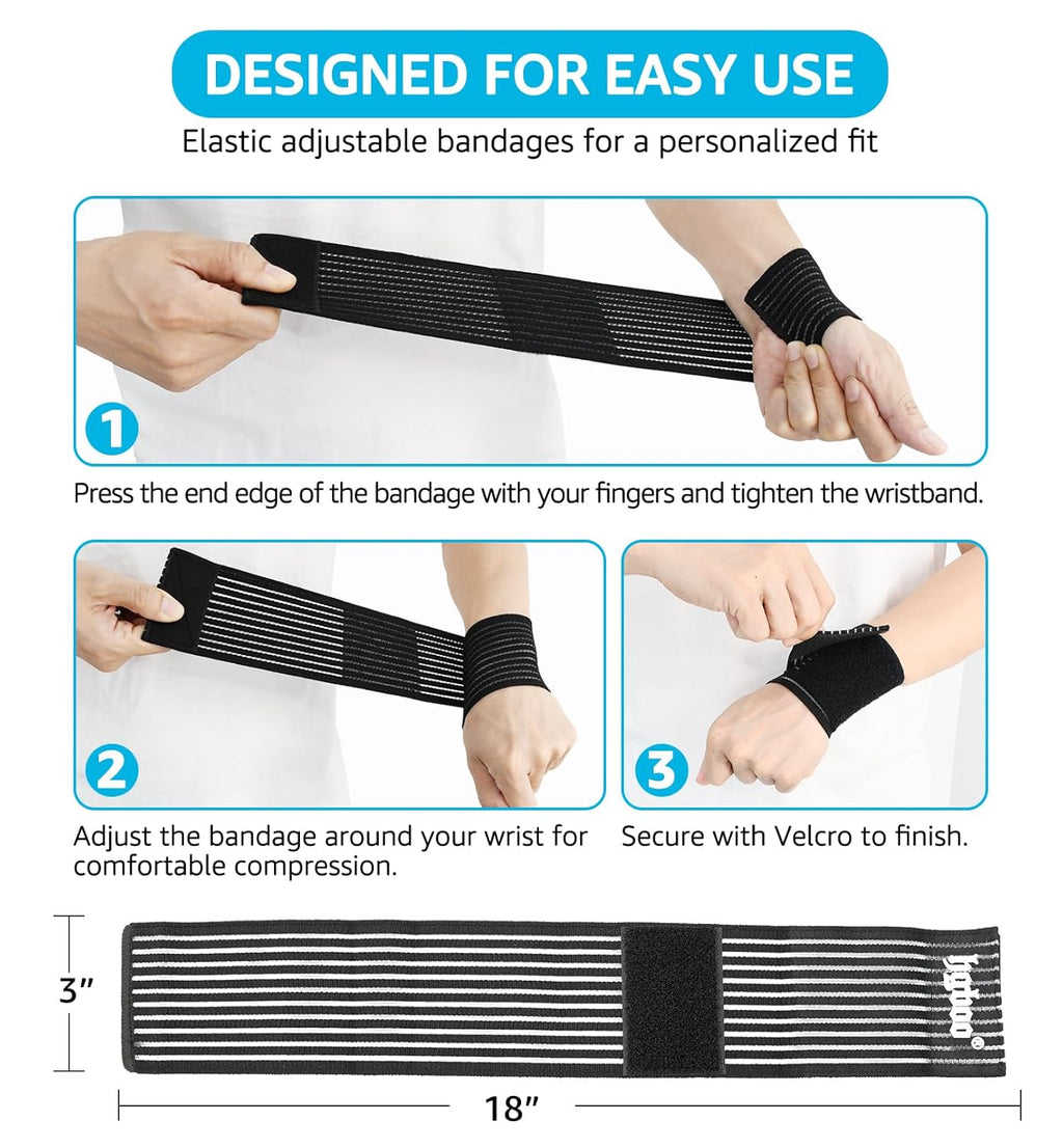 Skiennix Compression Wrist Bands - High-Elastic Straps for Sports & Weightlifting | 2 PCS, Breathable Black Fabric