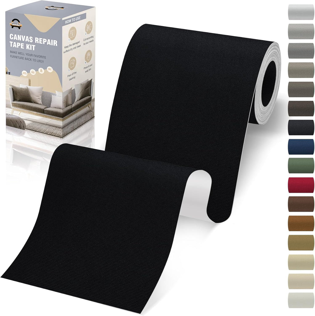 OAZ Canvas Repair Patches - Waterproof Self-Adhesive Fabric Tape for Outdoor Gear | 4 x 79 Inch (Black)