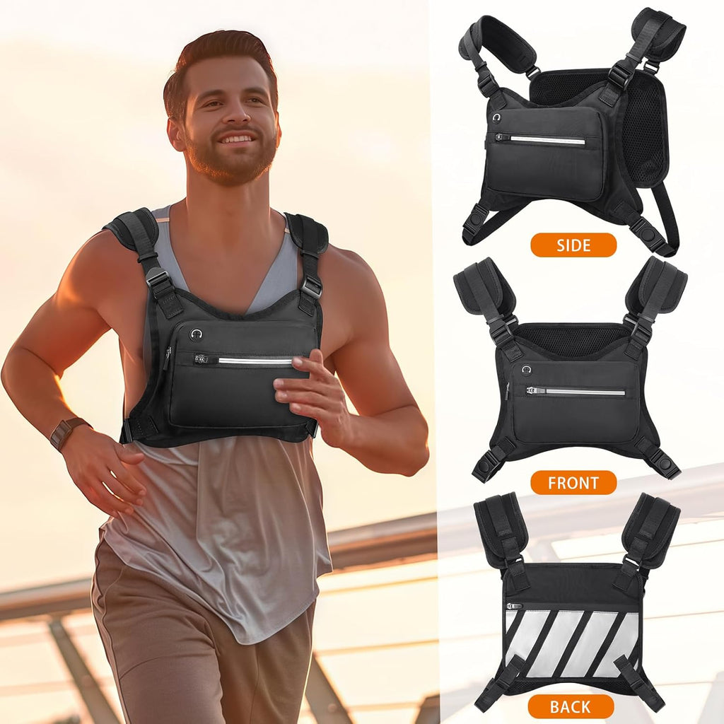 Skiennix Water Resistant Chest Pack - Lightweight Running Vest with Reflective Strip & Phone Holder | Ideal for Hiking & Cycling