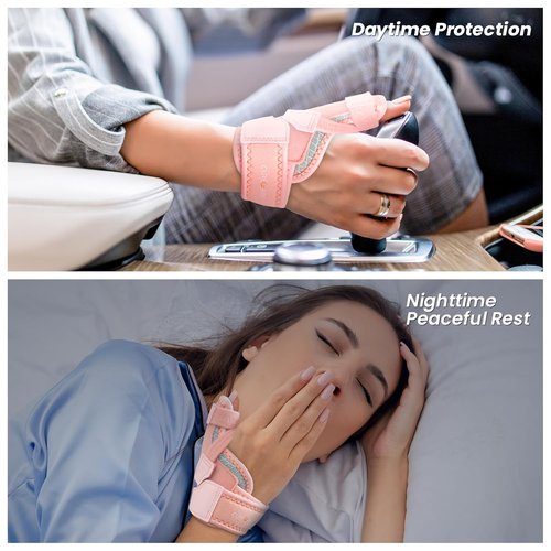 CURECARE 2-in-1 Thumb Brace - Removable Spica Splint for Left/Right Hand | 3-Level Stability, Pink (S/M)