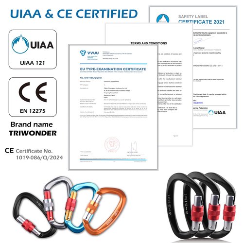 TRIWONDER 35KN Climb Figure 8 Descender and 25kN (5620 lbs) Climbing Carabiners Clips Heavy Duty UIAA Certified