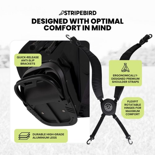 Stripebird Golf Stand Bag with Hub for Magnets (Black) - 4 Way Full-Length Dividers Golf Club Bag - 5 Pockets - Flexfit Rotatable & Adjustable Dual Straps - Rain Hood - Lightweight Golf Bag Stand