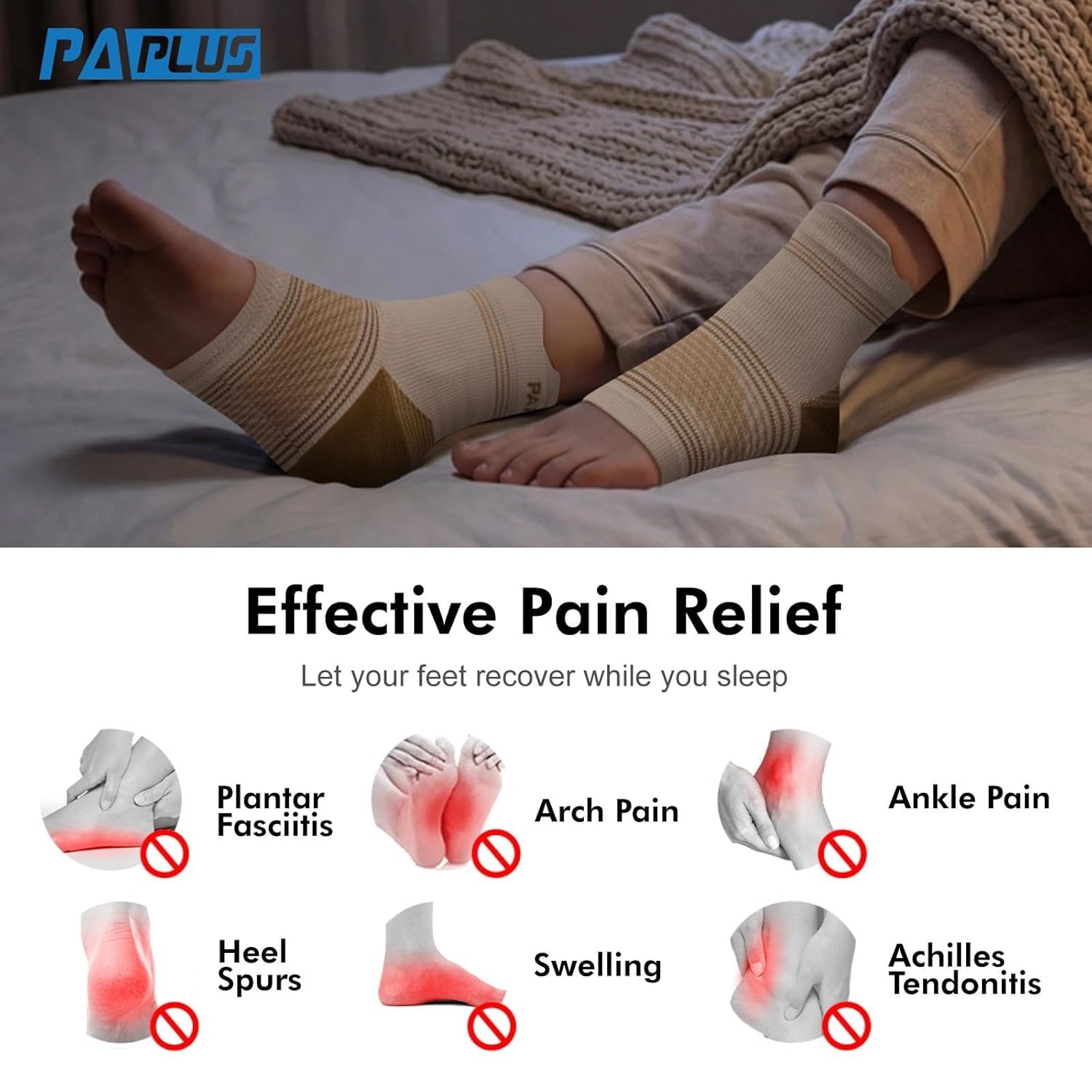 Skiennix Plantar Fasciitis Socks - Compression Ankle Brace with Arch Support for Pain Relief | Nude, XX-Large