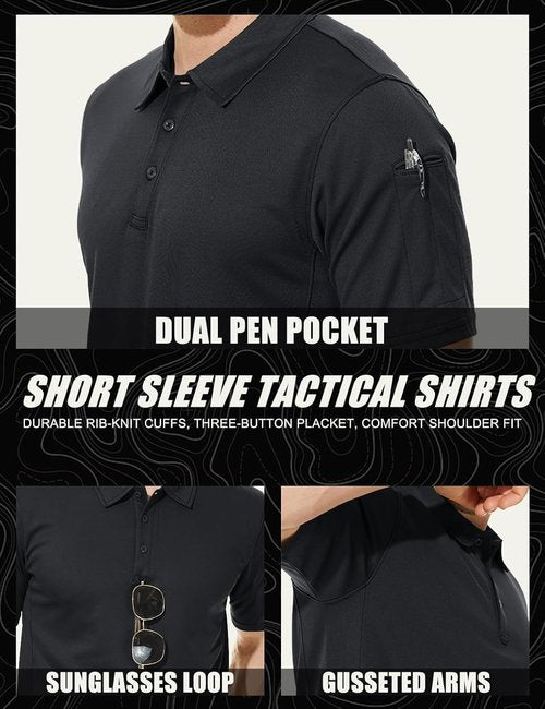 MAGCOMSEN Men's Quick-Dry Tactical Polo Shirt - Short Sleeve Pique Jersey Golf Shirt