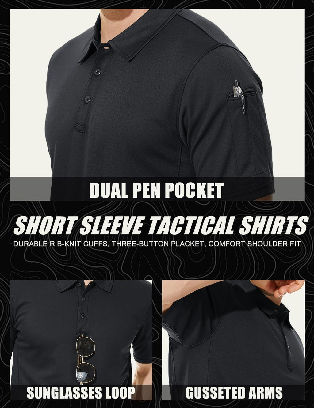 MAGCOMSEN Black Polo Shirts for Men Golf Shirts Pique Polo Shirts Short Sleeve Combat Shirt Tactical Shirt S