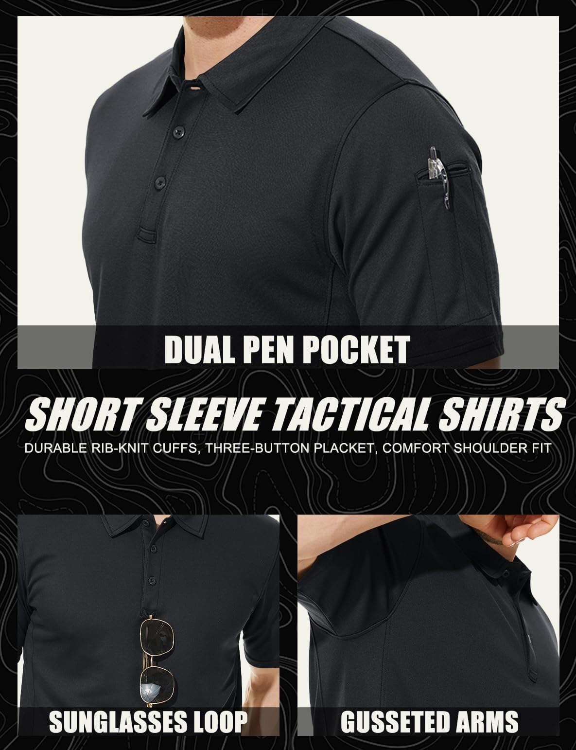 MAGCOMSEN Black Polo Shirts for Men Golf Shirts Pique Polo Shirts Short Sleeve Combat Shirt Tactical Shirt S