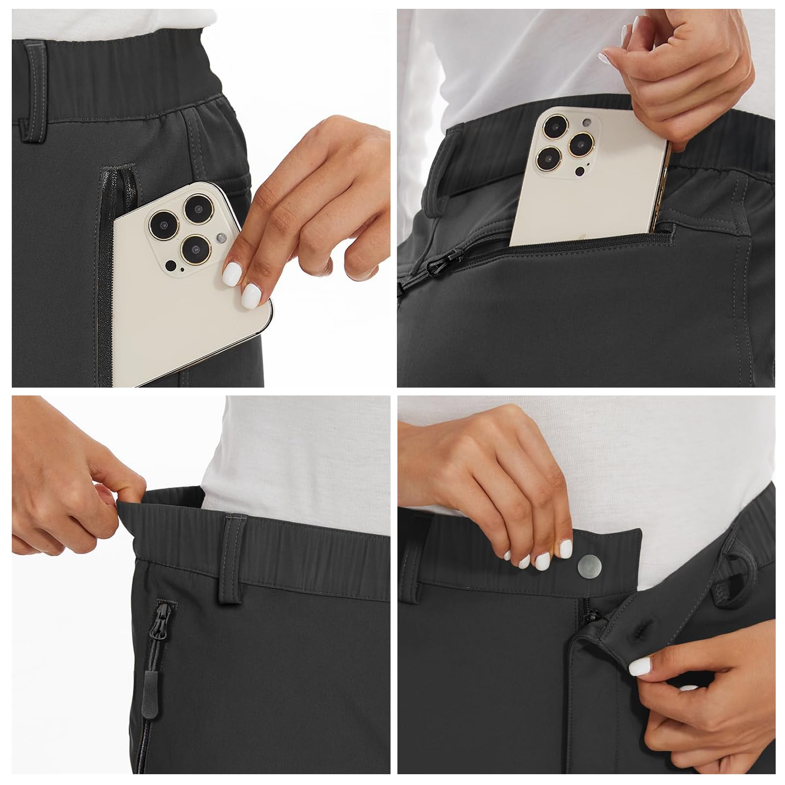 YOHOYOHA Plus Size Women's Fleece Hiking Pants - Adjustable Mid-Rise Loose Fit Pants for Casual Hiking Workouts, Comfortable Straight Leg Black 3XL