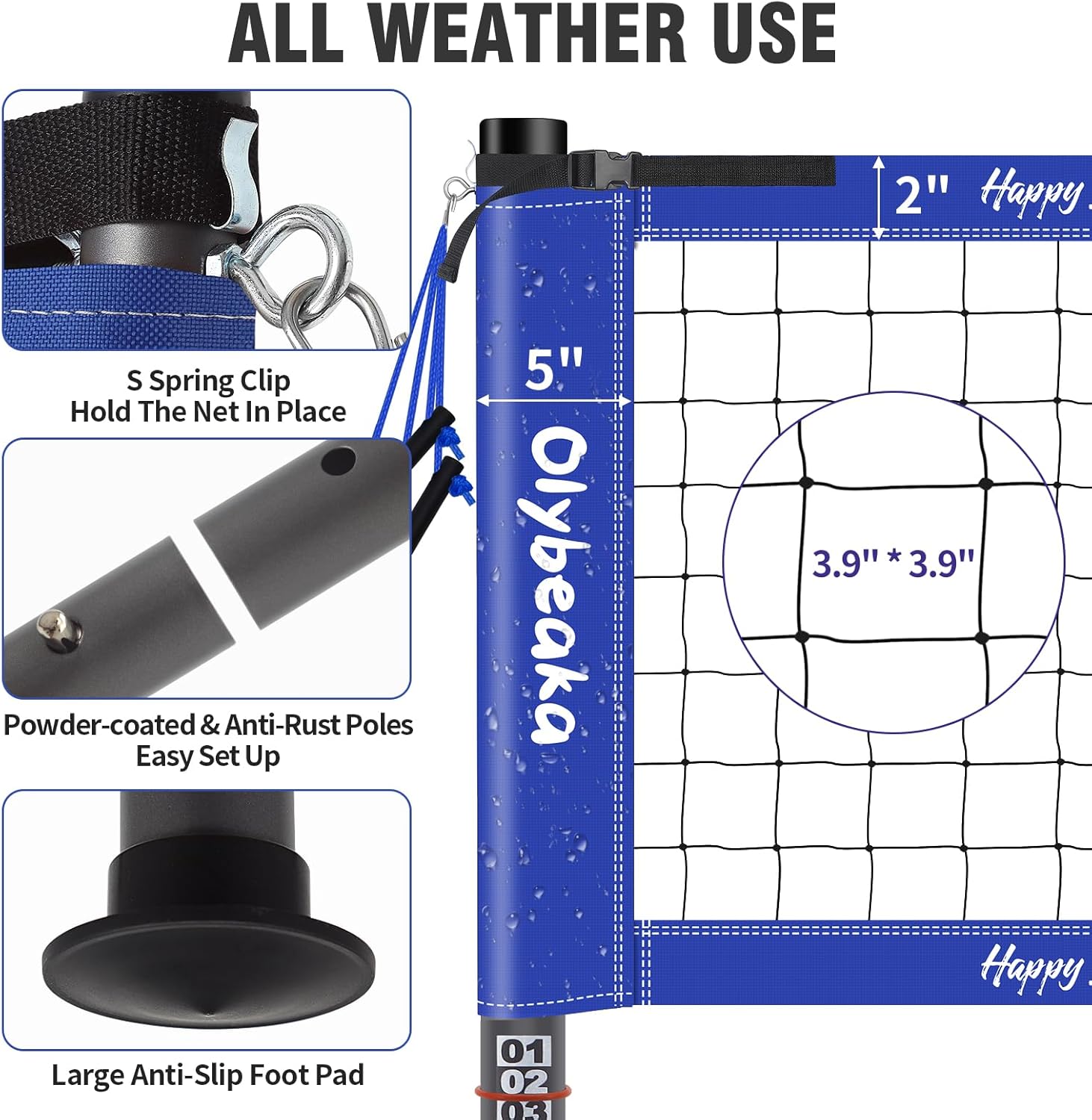Skiennix 32ft Outdoor Volleyball Net Set - Adjustable Heavy-Duty Poles, Durable Net & Accessories