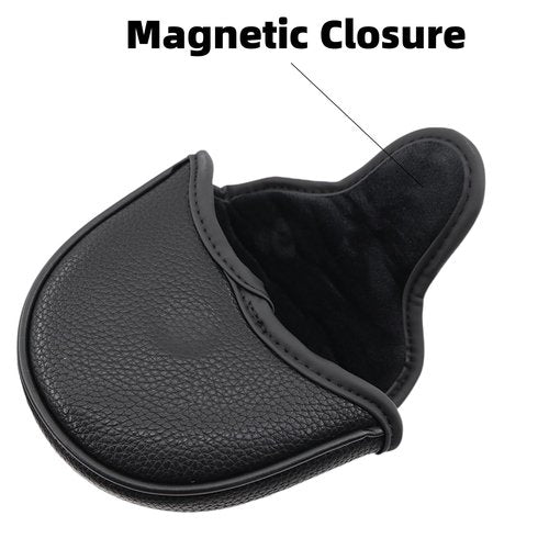 Golf Mallet Putter Cover Headcover Magnetic Style, Black or White Golf Putter Cover for Mallet Style Putters, PU Leather Mallet Headcover Protective Case fits for Odyssey 2 Ball, Stroke Lab (Black)