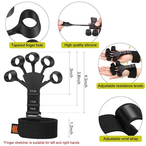 Grip Strength Trainer Kit 6 Pack with Finger Exerciser, Hand Grip Strengthener, Hand Extension Exerciser and Forearm Workout Ring for Muscle Building and Injury Recover