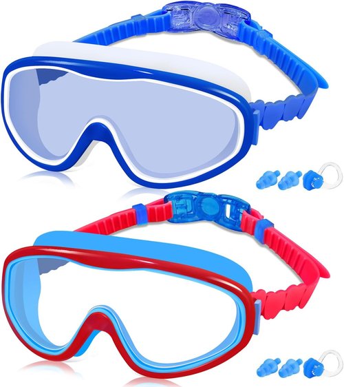 COOLOO Kids Swim Goggles - Anti-Fog, Waterproof Design with Nose Cover | 2 Pack for Ages 3-15