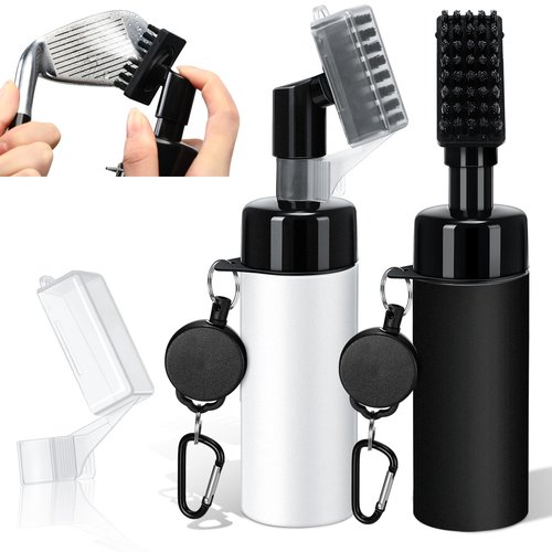 Rtteri 2 Pcs Golf Cleaner Brush Golf Cleaning Brush with 5 Ounces of Water, Golf Brush with Stiff Nylon Bristles, Golf Cleaning Brush Water Dispenser Cleaner(Black, White)