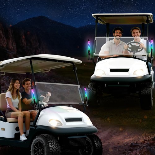2PCS 1FT Whip Lights for All Golf Cart Yamaha Club Car Ezgo with Spring Base, Buletooth APP & Remote Contral with Turn Signal Brake Lights,Waterproof IP68 Spiral RGB LED Chasing Pole Light