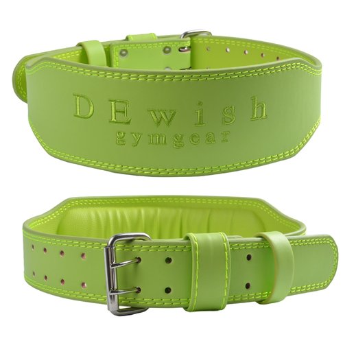 Leather Weightlifting Belt, 10 Adjustable Holes, 4”Width, Double Prong Power Belt for Gym Bodybuilding, weightlifting, powerlifting, squats and deadlifts (Neon Green, M (30"-33"))