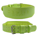 Leather Weightlifting Belt, 10 Adjustable Holes, 4”Width, Double Prong Power Belt for Gym Bodybuilding, weightlifting, powerlifting, squats and deadlifts (Neon Green, M (30"-33"))