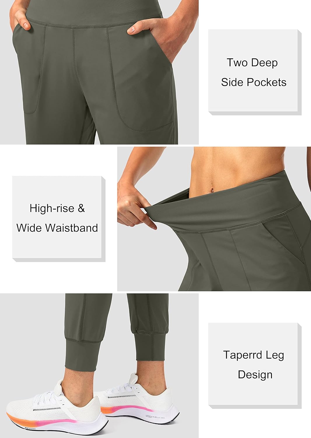 Soothfeel Women's Joggers with Zipper Pockets Petite/Regular/Tall High Waisted Athletic Workout Yoga Pants Joggers for Women