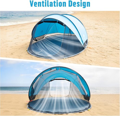 Night Cat Beach Tent - Large Pop-Up Sun Shade Shelter for 2-4 People | Ideal for Picnics & Sports