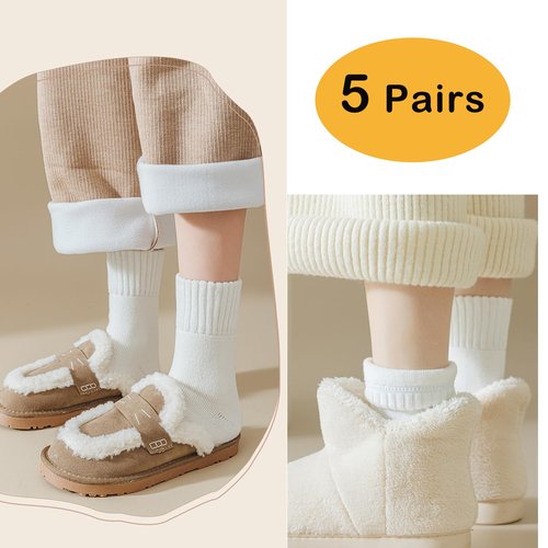 VoJoPi Wool Winter Socks for Women, 5 Pairs Cozy Warm Hiking Crew Ladies Soft Comfy Thermal Work Walking Boot Socks.