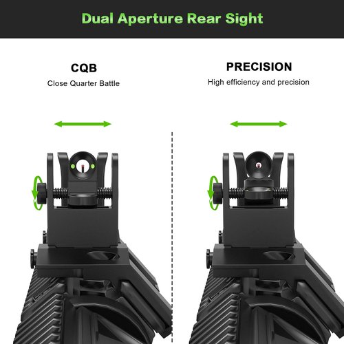 Iron Sights 45 Degree Offset Flip Up Sights with Red Green Fiber Optic Dots,Front and Rear Backup Sight Set for Picatinny Wea-ver Rails