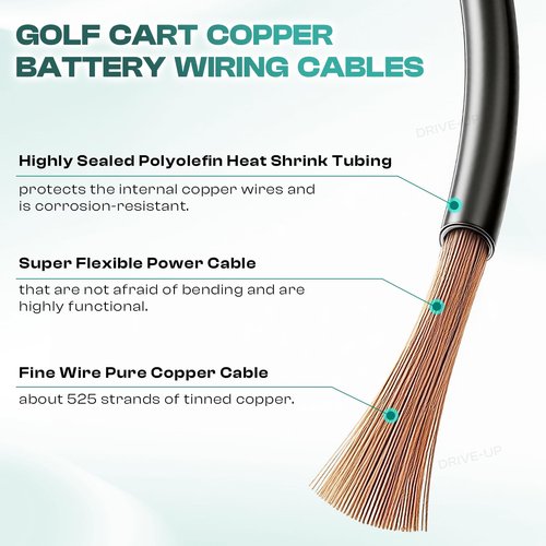 DRIVE UP Golf Cart Battery Cables, Heavy Duty Club Car Battery Cables Fits for Club Car DS and Precedent 1994-Up 48V Golf Carts, 7 PCS 4 Gauge Pure Copper Golf Cart Battery Wiring Cables