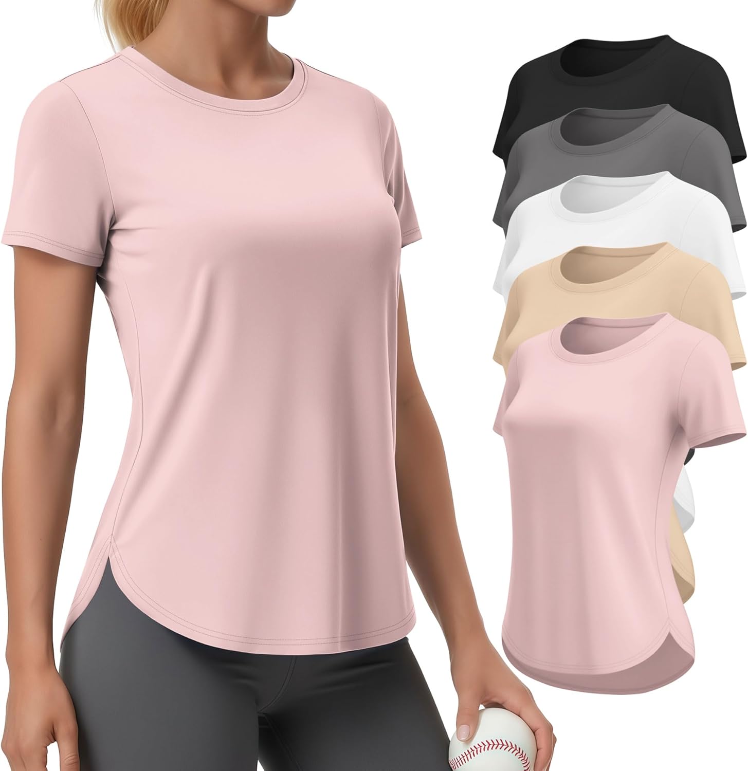 Skiennix Women's Workout Tops - Quick Dry Athletic T-Shirts with UPF 50+ Protection | 5 Pack, Crewneck, Short Sleeve
