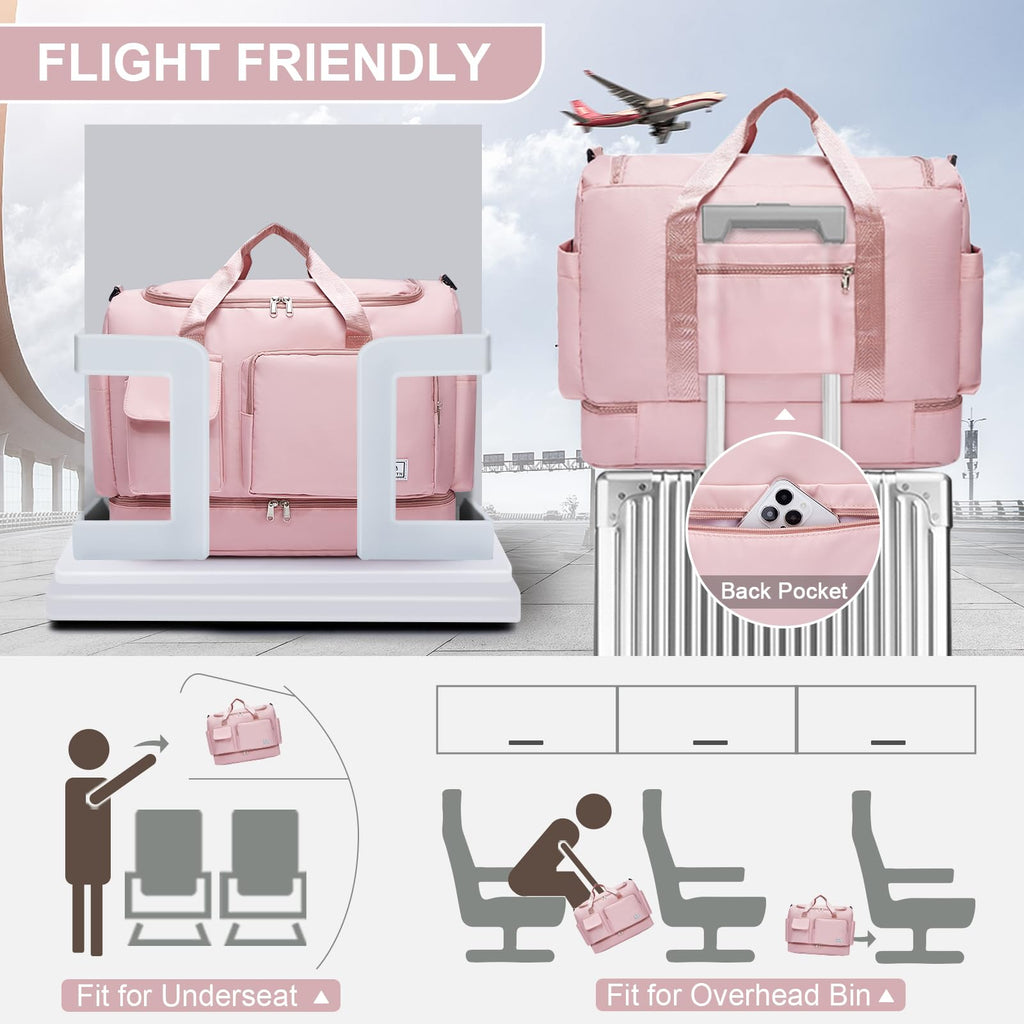 Large Travel Duffle Bag, Carry On Weekender Bag with Shoe Compartment, Gym Tote Overnight Bags for Women for Travel with Toiletry Bag