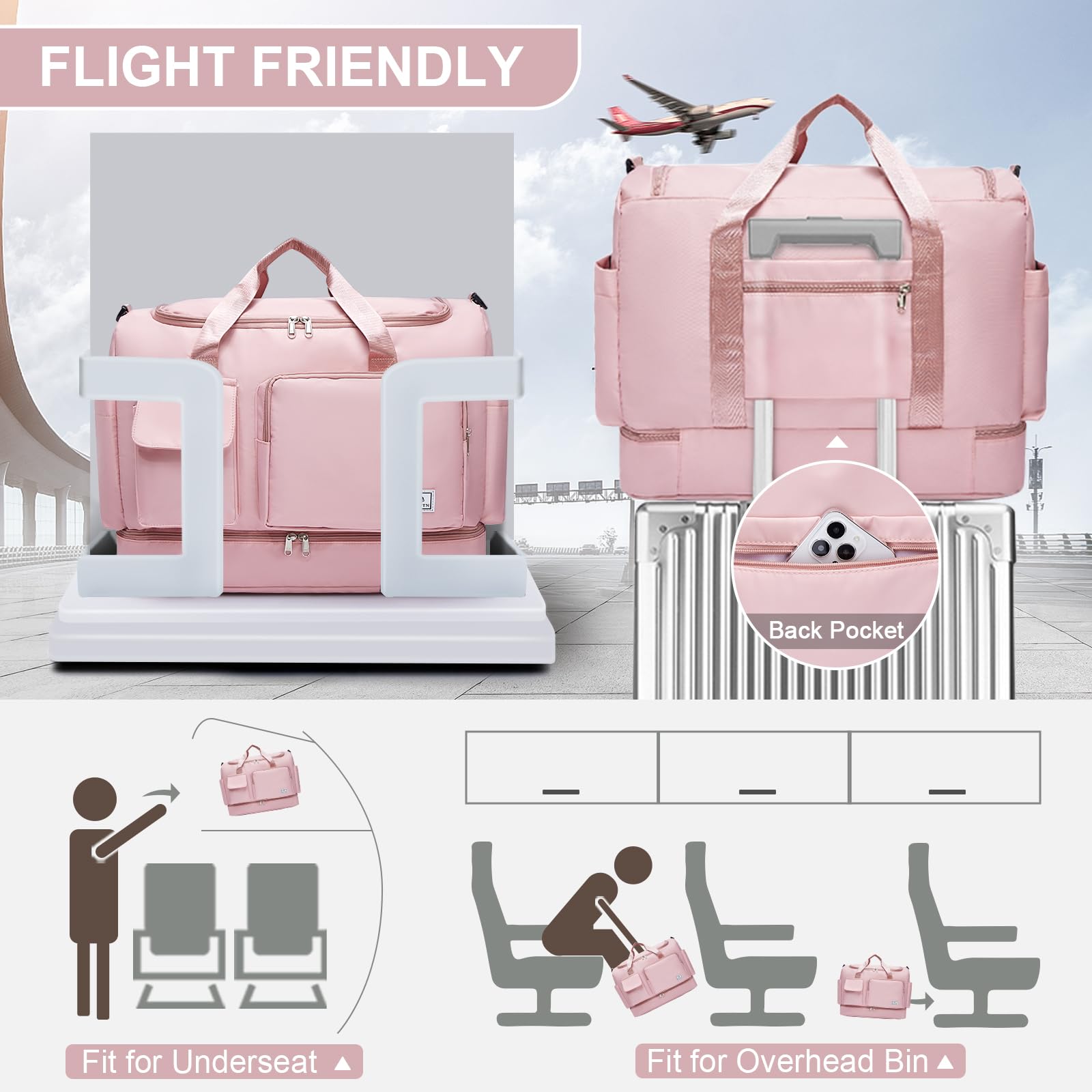 Large Travel Duffle Bag, Carry On Weekender Bag with Shoe Compartment, Gym Tote Overnight Bags for Women for Travel with Toiletry Bag