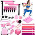 LaRandom Pilates Bar Kit with Resistance Bands Multifunctional Pilates Bar with Metal Adjustment Buckle Portable Storage Bag Yoga Essentials Kit Exercise Equipment for Home Women Gym Workout(Pink)