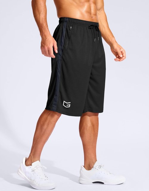 G Gradual Men's Basketball Shorts - 11" Lightweight Mesh with Zipper Pockets & Drawstring