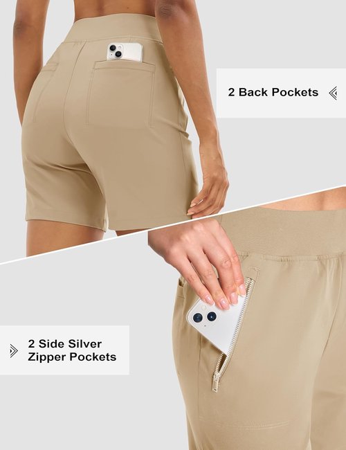 MAGCOMSEN Women's High Waisted Hiking Golf Shorts - Lightweight Stretchy Athletic Design, 7" Length